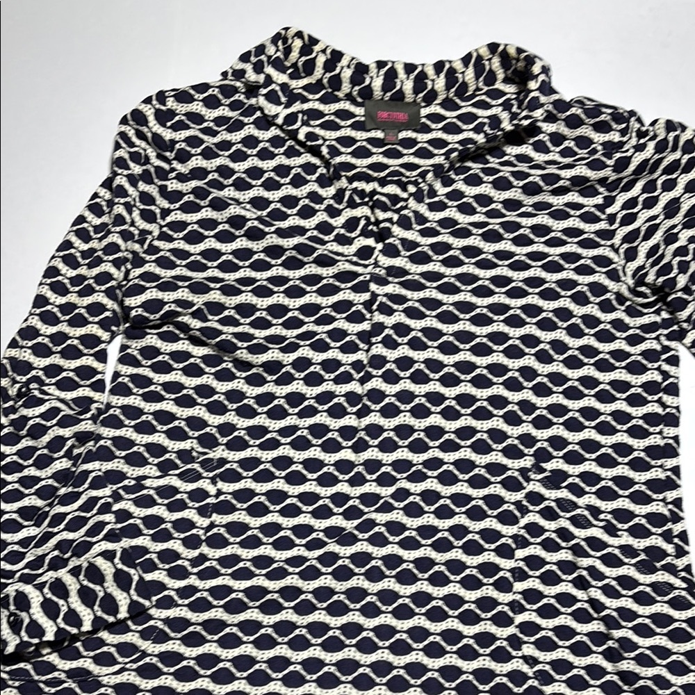 Women's Navy and White Patterned Top Swimsuit Cover Large L Pockets